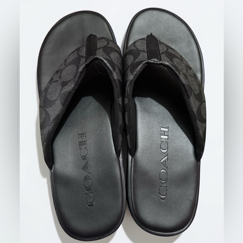 COACH Retail $128 Charcoal Signature “C” Coated Canvas Sandals. UNISEX. Size 43. - Picture 8 of 8